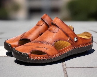 Handgefertigte Ledersandalen: Atmungsaktive rutschfeste Sommer-Strandschuhe