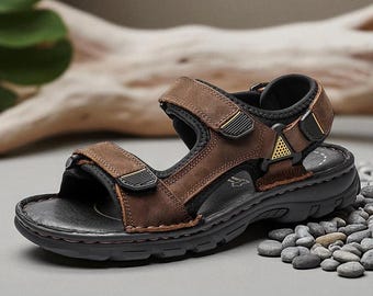 Handgefertigte Leder Herren Sandalen: Bequeme Strand Hausschuhe, rutschfeste Sohle