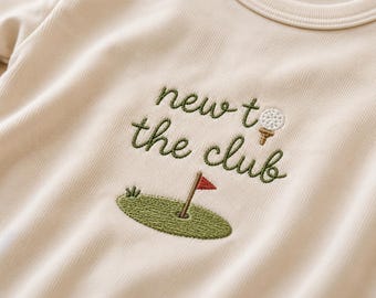 Nowość w klubie golfowym, haftowany kombinezon dla niemowląt, strój golfowy dla małych golfistów, sportowy prezent dla dziecka, haftowany kombinezon dla niemowląt