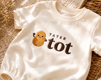 Broderad sparkdräkt med potatis, söt mat till nyfödd, babyshower, babyshower-present, småbarnsoutfit