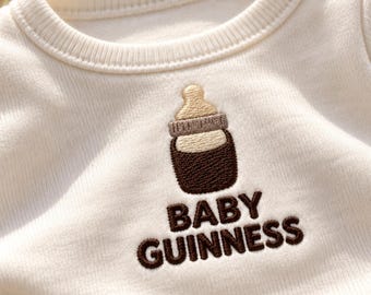Baby Guinness Embroidered Romper, Funny Baby Bottle Outfit, Irish Baby Gift, Newborn Baby Shower Gift, St Patrick’s Day Baby Romper