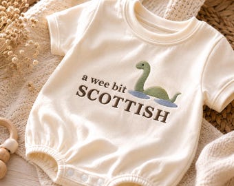 Scottish Baby Embroidered Romper, Wee Bit Scottish Baby Outfit, Loch Ness Monster Bodysuit, Scotland Baby Gift, Cute Nessie Romper