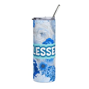 Blessed Floral Stainless Steel Tumbler | 20oz Drinkware for Travel, Office, Gifts, Parties, Home Decor