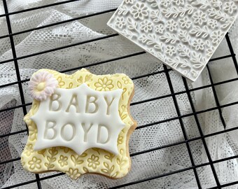Wildflower Pattern Fondant Stamp – Floral Square Cookie Embosser for Botanical Bakes & Rustic Themes
