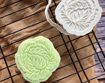 Cabbage Cookie Cutter and Fondant Embosser – Cute Vegetable Stamp for Garden Party Cookies, Farmer’s Market Cupcakes & Whimsical Bakes