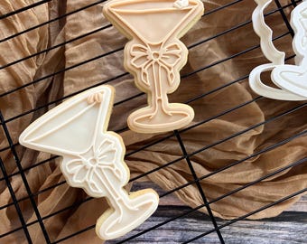 Cocktail Glass Cookie Cutter and Embosser – Party Drink Stamp with Bow Detail