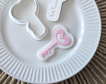 Heart Key 8cm Cookie Cutter & Fondant Stamp