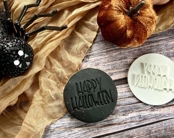 Happy Halloween Fondant Stamp – Halloween Cookie Embosser – Pumpkin Bat Ghost Baking Stamp for Spooky Party Cupcakes & Treats