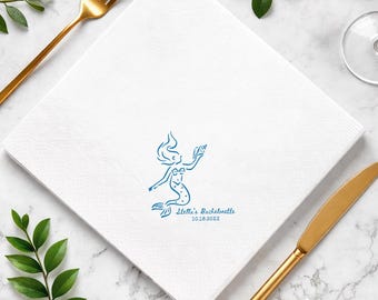 Personalized Mermaid Bachelorette Napkins, Custom Beach Bridal Shower Guest Towels, Ocean Cocktail Beverage Napkins, Mermaid Party Favor