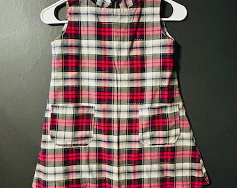 Jersey vintage de cuadros con bolsillos para niña, hecho a mano, de los años 70 y 80, talla 4T