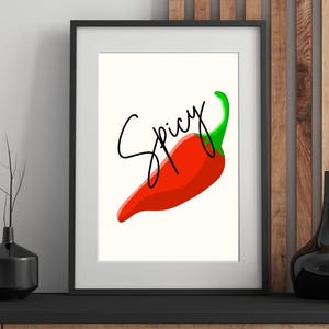 Spicy - Printable Wall Art | Bold Red Chili Pepper Kitchen Decor | Fun Digital Download | Modern Foodie Artwork