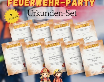 9 Feuerwehr-Urkunden zum Ausdrucken | Kindergeburtstag Feuerwehr | Auszeichnungen & Belohnungen | DIY Party-Deko für kleine Feuerwehrfans