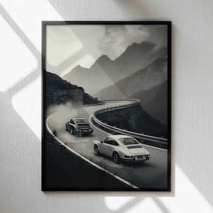Racing Porsche Poster, Vintage Car Poster, Hypebeast Wall Decor, Automotive Wall Art, Porsche 911 Poster, Black/White