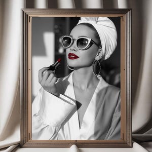 Audrey Hepburn Lipstick Wall Art, Old Hollywood Art, Feminist Poster, Fashion Wall Decor, Black and White Print, Vintage Fashion Photo