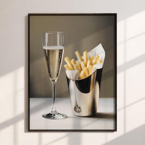 Pomme Frites and Champagne Bar Cart Art Print, French Fries, Trendy Home Wall Art, Cute Quirky Whimsical, Cocktail Art Bar Cart Decor