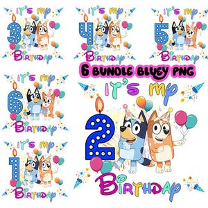 6 blauwe verjaardag clipartbundel, bestanden voor kinderfeest, cartoon blauw met cake, ballonnen, ijs, leuke feestafbeeldingen