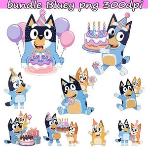 Blauwe verjaardag clipartbundel, bestanden voor kinderfeest, cartoon blauw met cake, ballonnen, ijs, leuke feestafbeeldingen