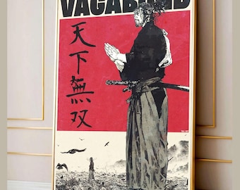 Vagabond Samurai Poster, Miyamoto Musashi Art, Manga Wall Decor LI-T11-467