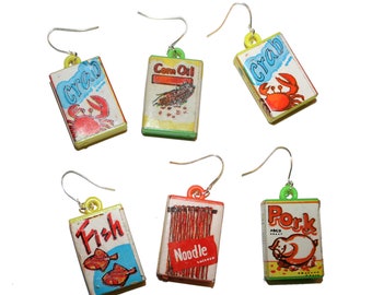 Vintage Kitsch Food Box Earrings - cereal box earrings vintage kitsch charms food charms mini food miniature food earrings