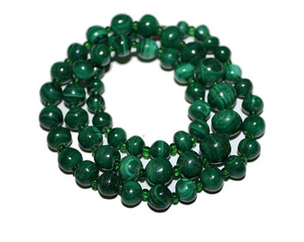 Vintage Malachite Gemstone Necklace - Green Malachite Genuine Stone green stone jade style malachite jewelry vintage beaded jewelry
