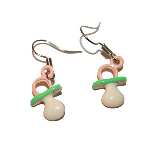 Enamel Pacifier Earrings - Vintage Inspired Baby Doll Wonderland Kawaii Rave Candy Paci Binky Silver Unique baby toy baby earrings