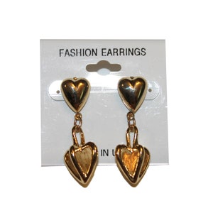 Vintage Gold Heart Earrings - vintage earrings 80s 90s large chunky earrings metal earrings unusual unique vintage