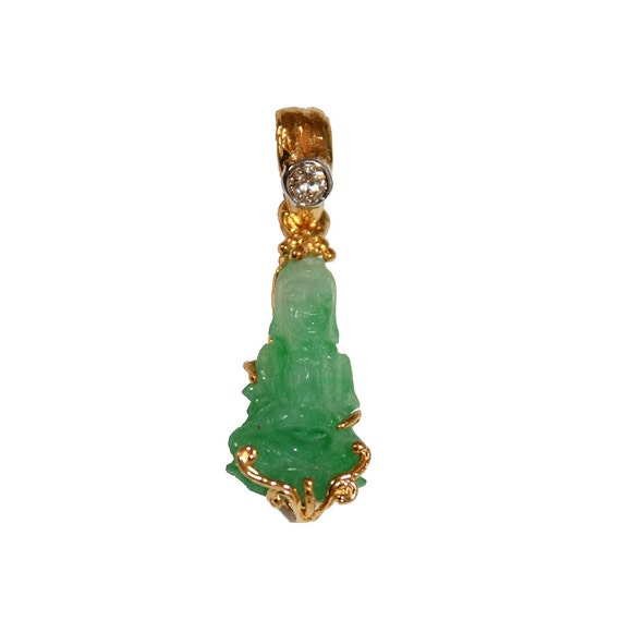 Vintage Jade and Gold Statute Pendant Diamond 14kt