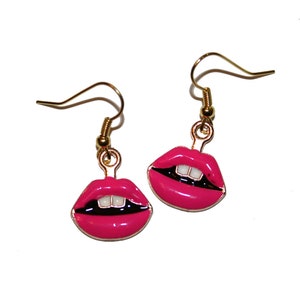 Pink Lips Earrings - ruby red lips lipstick earrings cute kitschy kitsch earrings mouth makeup artist makeup lipstick