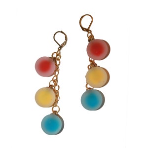 Primary Frosted Earrings - primary red yellow blue earrings gold earrings dot earrings mod earrings