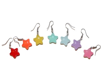 Cutie Patootie Mini Star Earrings - rainbow red blue pink yellow earrings rounded star earrings resin acrylic star jewelry special stars