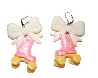 Cutie Roller Skate Earrings - doll skates roller skates skating earrings custom skates cute doll earrings miniature kawaii pink skates