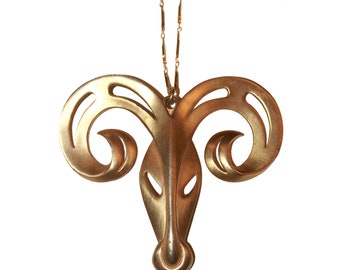 Vintage Arthur Pepper Ram Aries Necklace - 70s gold pendant statement necklace