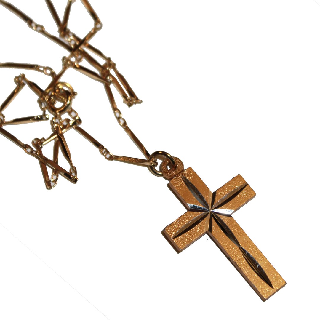 Vintage 70s Gold Cross Necklace Rosary Style Catholic Etsy