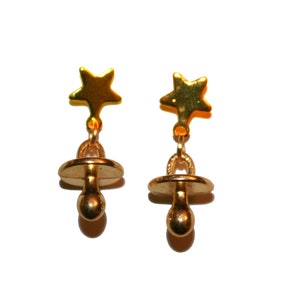 Pacifier Star Earrings - binky baby paci pacifer earrings hoop earrings silver gold earrings unique cute baby earrings hugger earrings