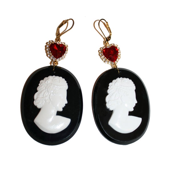 Big Cameo Earrings - large oversized victorian cameo earrings baroque earrings costume earrings Edwardian Gothic