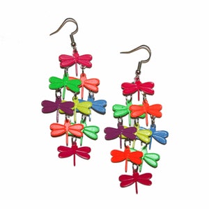 90s Inspired Neon Dragonfly Earrings - rainbow neon colorful dragonfly jewelry bug jewelry butterfly