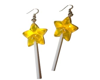 Cutie Star Lollipop Earrings - lollipop earrings kawaii cute acrylic handmade giant heart earrings big earrings rave candy earrings