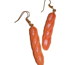 Baguette Earrings - French bread earrings carb earrings bread lover food miniature earrings mini food kawaii