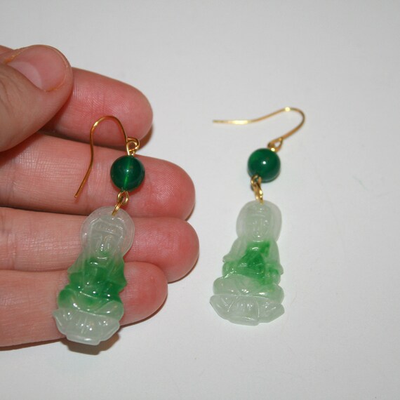 Vintage Jade Lady Buddha Earrings vintage green jade hand carved jade buddha earrings