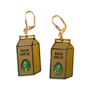 Bad Milk Earrings - enamel earrings pink milk carton original design rhinestone milk jewelry