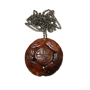 Vintage Orange Jade Necklace - Hand Carved Vintage Jade orange brown white jade yellow jade ancient Chinese carving jewelry necklace