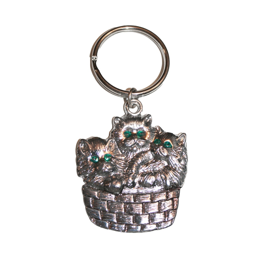 90s Vintage Kitty Basket Keychain - Retro Keychain Collectible Key ...