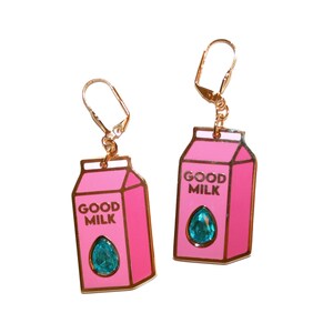 Good Milk Earrings - enamel earrings pink milk carton original design rhinestone milk jewelry