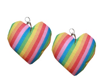 Big Puffy Rainbow Heart Earrings - large puffy stuffy heart earrings soft earrings pride earrings heart love earrings rainbow 80s 90s