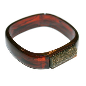 Vintage Plastic Square Bangle - faux bakelite glitter bangle big plastic bangle