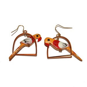 Vintage Perched Parrot Earring - parrot earrings bird earrings parakeet earrings bird lover gift vintage rare unique big earring