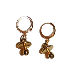 Pacifier Earrings - binky baby paci pacifer earrings hoop earrings silver gold earrings unique cute baby earrings hugger earrings