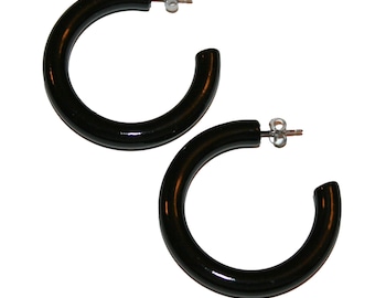 90s Vintage Black Chunky Hoop Earrings - black metal hoops