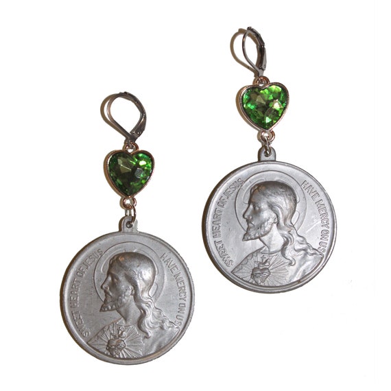 Orecchini Sacro Cuore in Argento 925, Gioielli Religiosi Donna, Ex Vot
