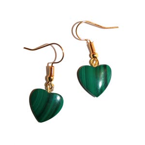 Vintage Malachite Heart Earrings - Green Malachite Genuine Stone Gemstone green gems heart earrings vintage heart malachite jewelry